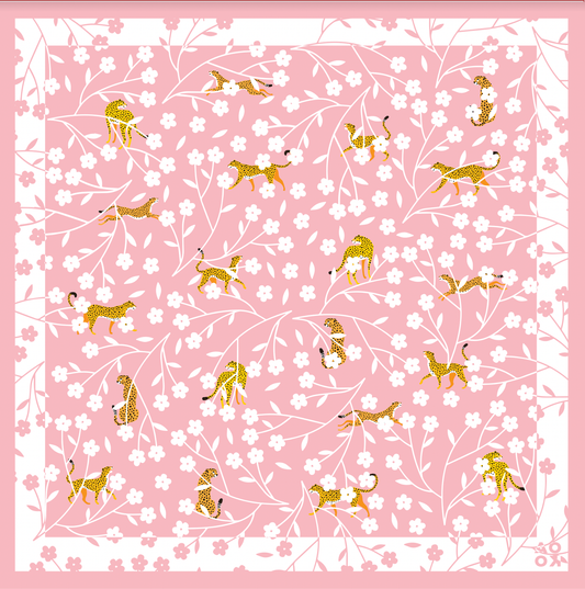 100% Cotton Bandana - Cheetahs and Cherry Blossoms