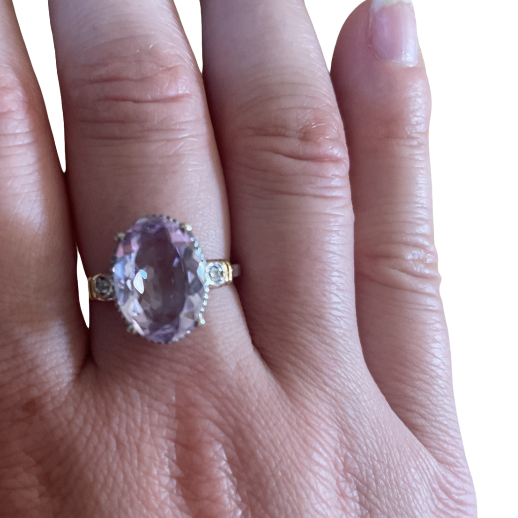 Stunning Sterling Silver Pink Amethyst Ring - Size 8