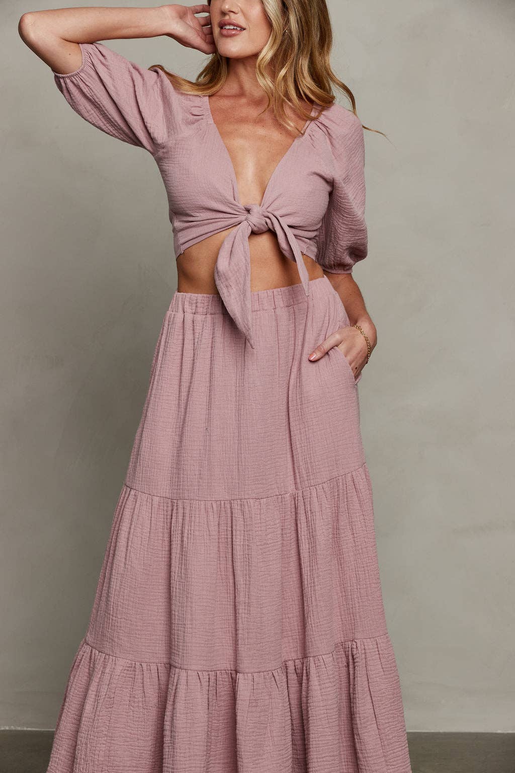 Bohemian Tie Front Top - Mauve