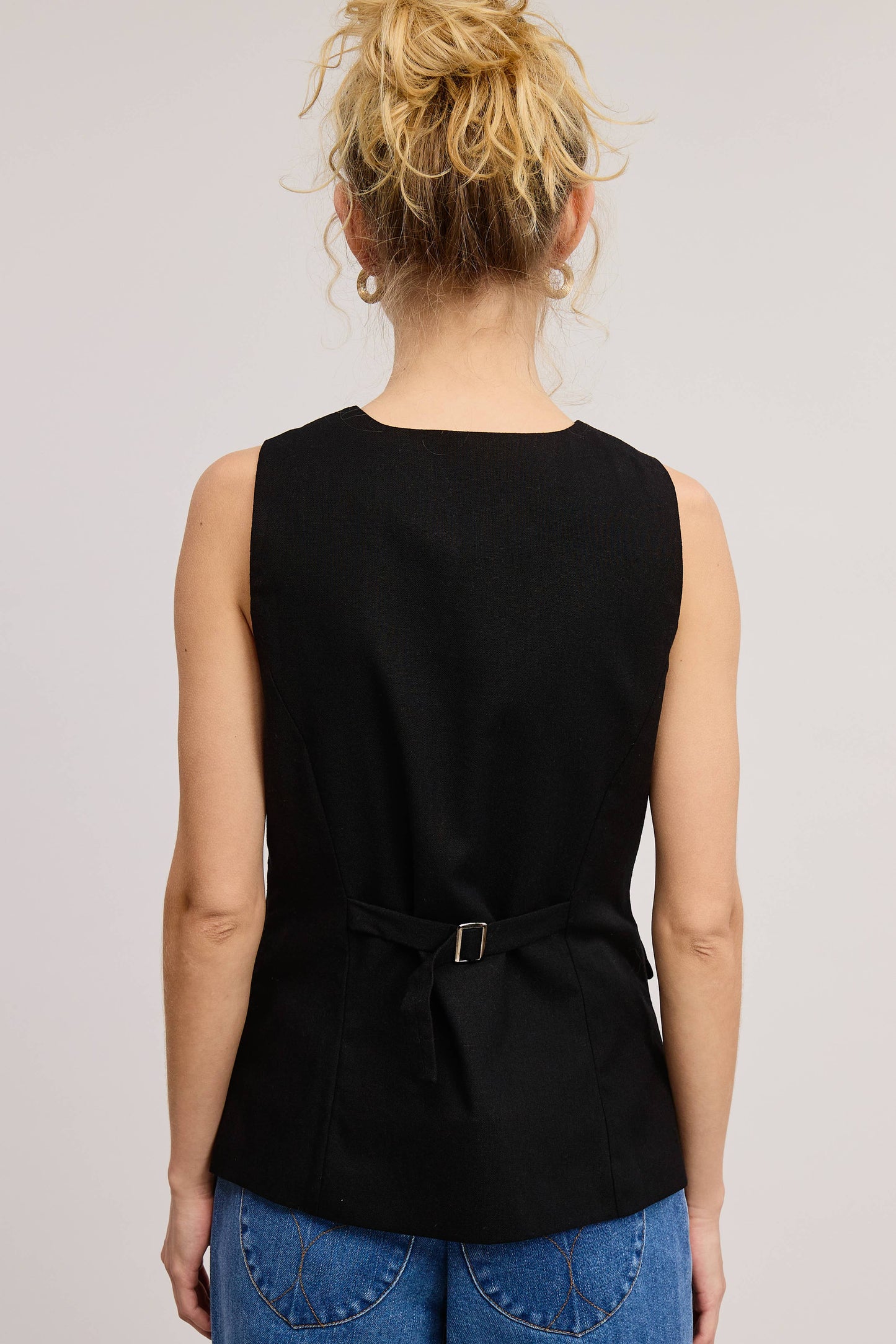 TAILORED BUTTONED VEST ADJUSTABLE BACK BELT