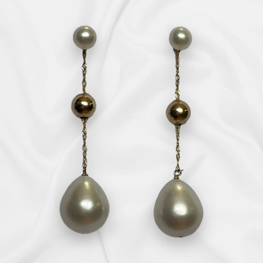 14K Gold FWP Pearl Drop Earrings