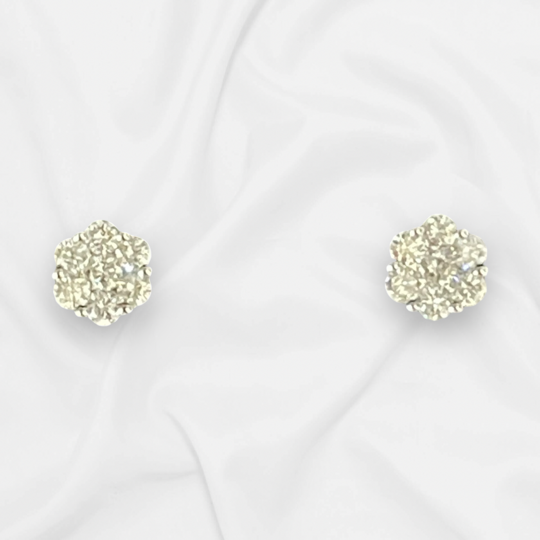 Classy and elegant 14K White Gold Floral Stud Earrings with .06 CT Diamonds (TW)