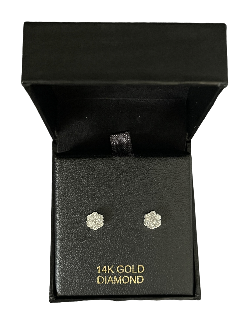 Classy and elegant 14K White Gold Floral Stud Earrings with .06 CT Diamonds (TW)