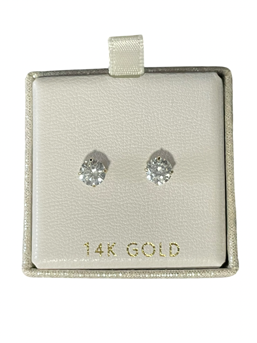 14K Gold Round Cushion Cut Stud Earrings