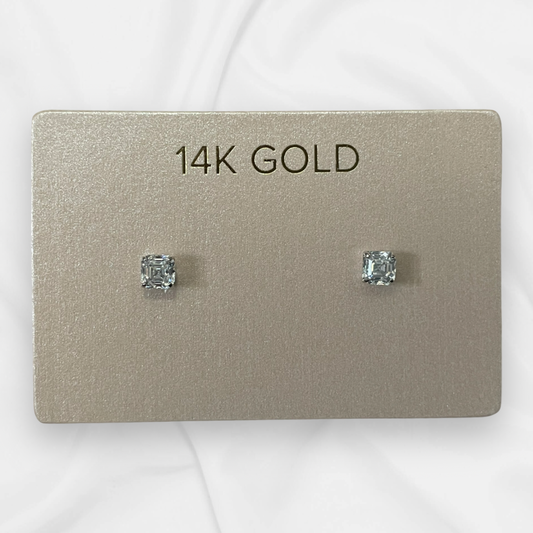 14K Gold Emerald Cut Stud Earrings