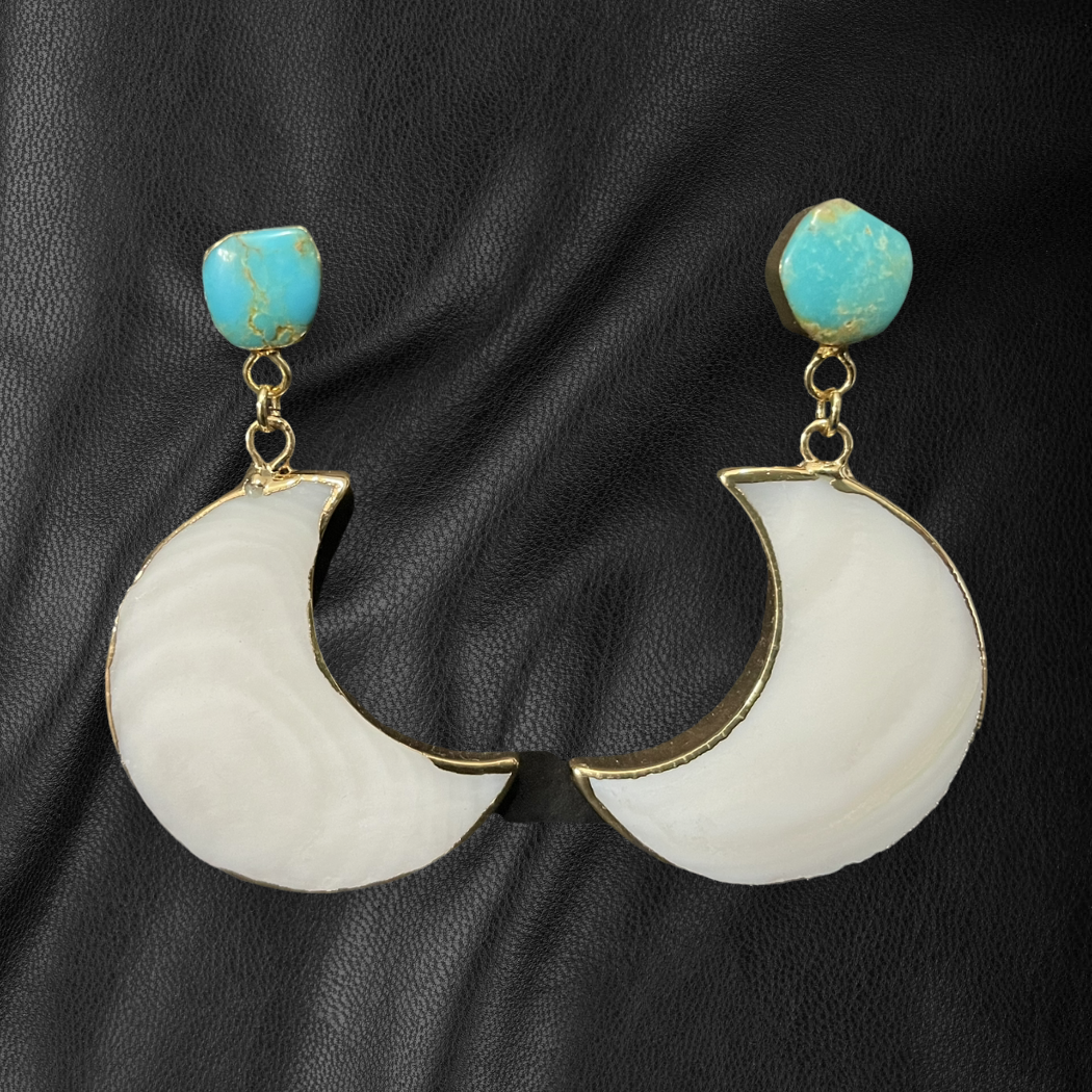 14K Gold Plated Turquoise & Shell Dangle Earrings