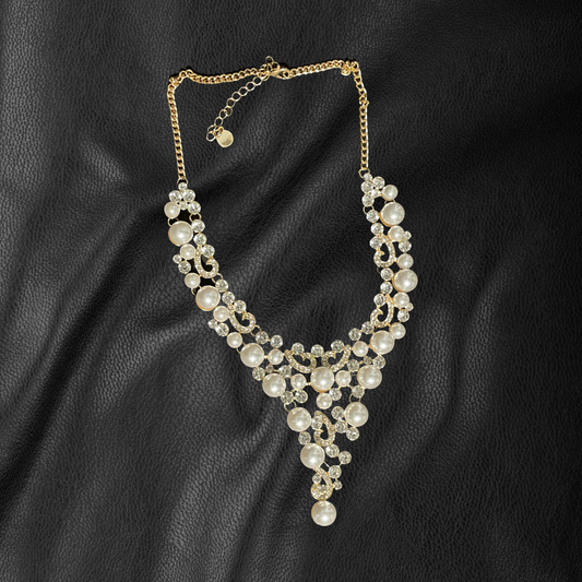 Bedazzling Necklace with Glass Pearl Stones & Zirconium