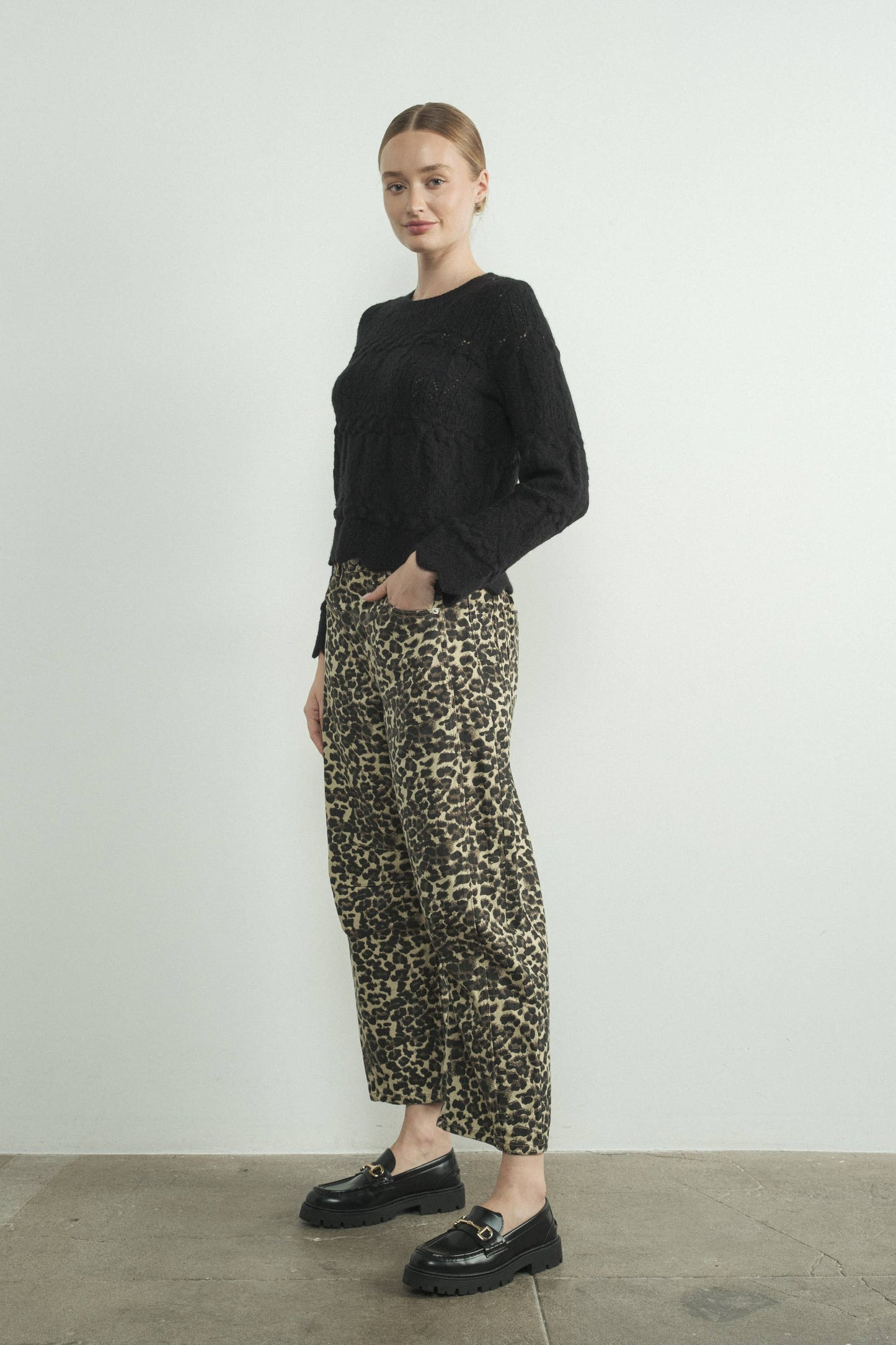 RELAX FIT DENIM ANIMAL PRINT PANTS