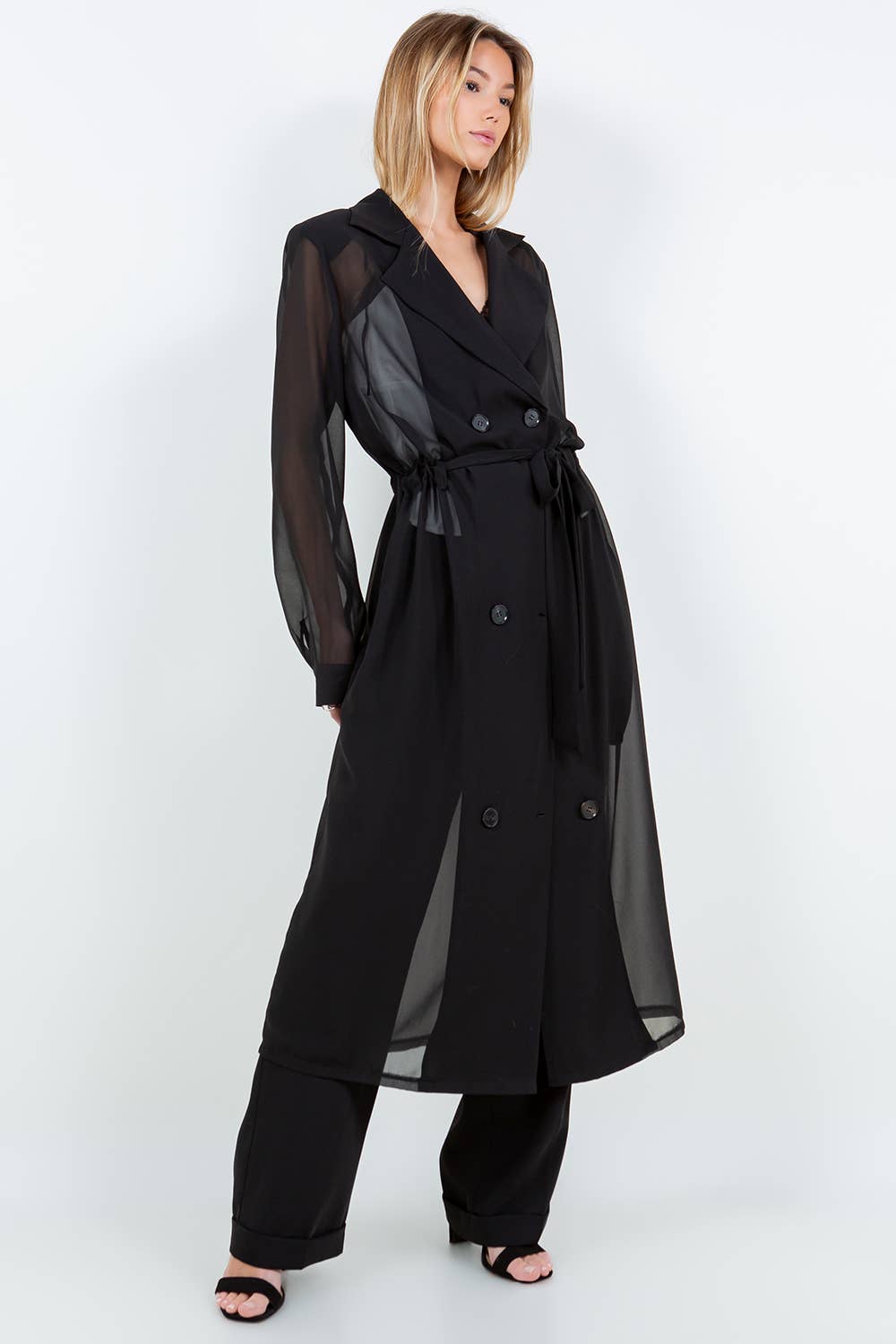 SHEER BELTED TRENCH COAT