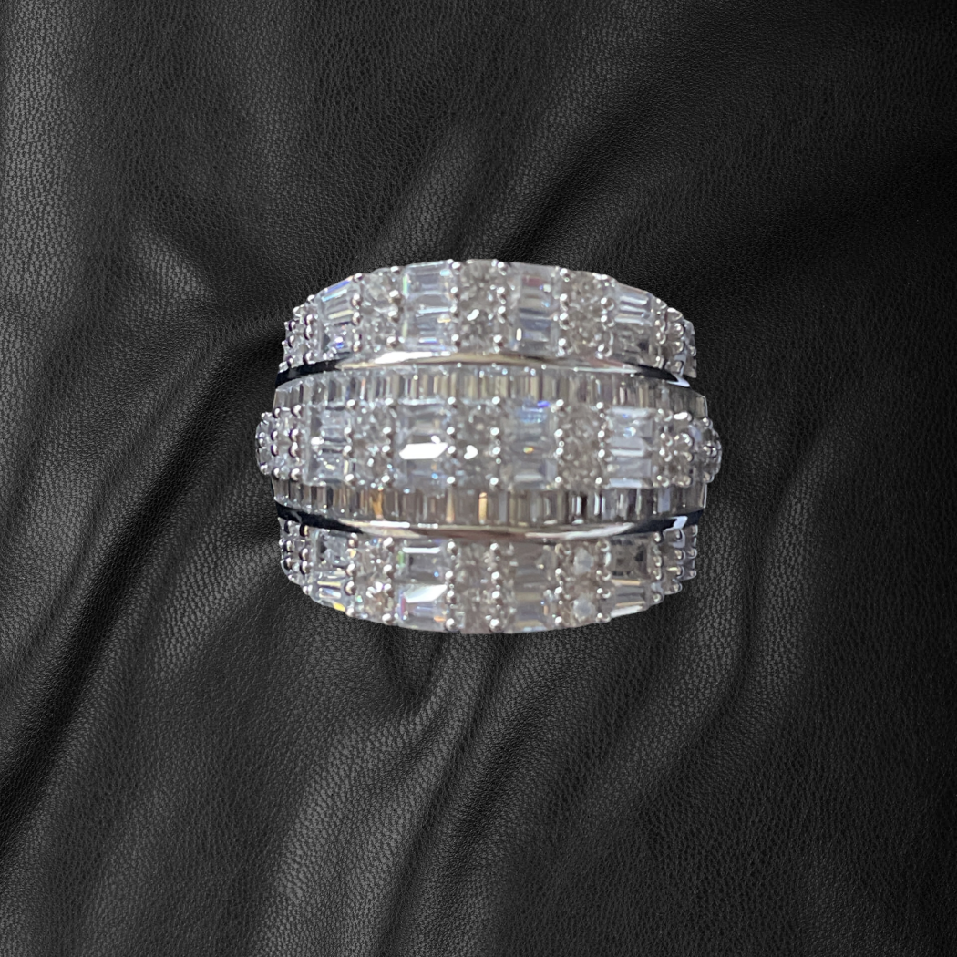 Sterling Silver Ring with Crystal Bands