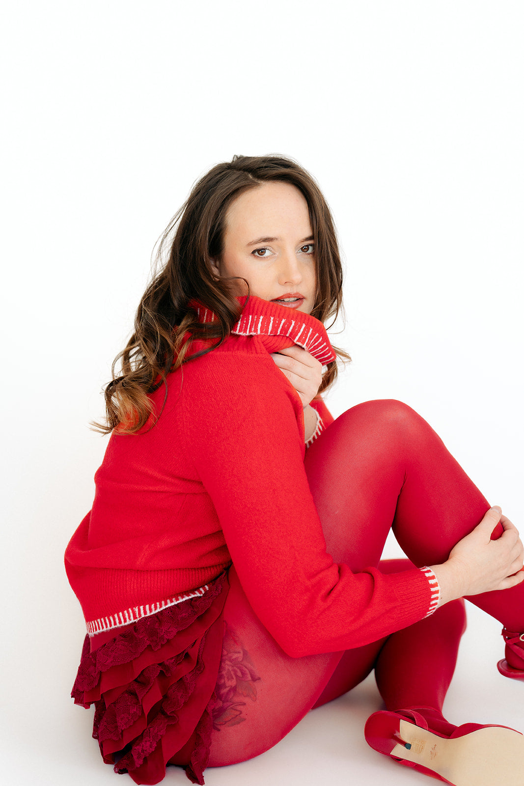 Red Knitted Stitch Cowlneck