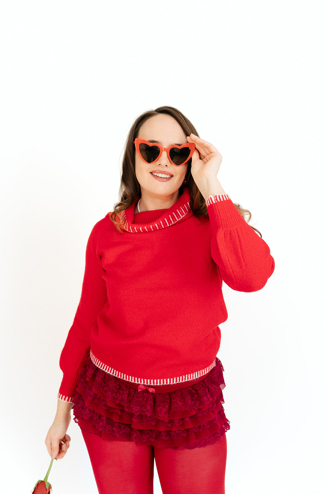 Red Knitted Stitch Cowlneck