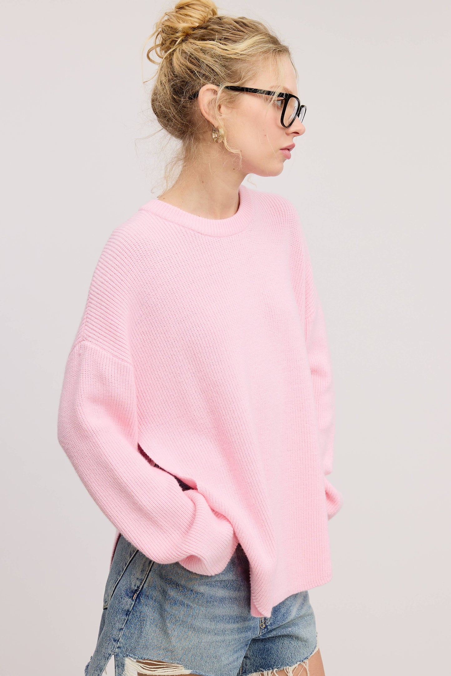 COZY KNIT SWEATER WITH HIGH-LOW DUAL SIDE SLIT