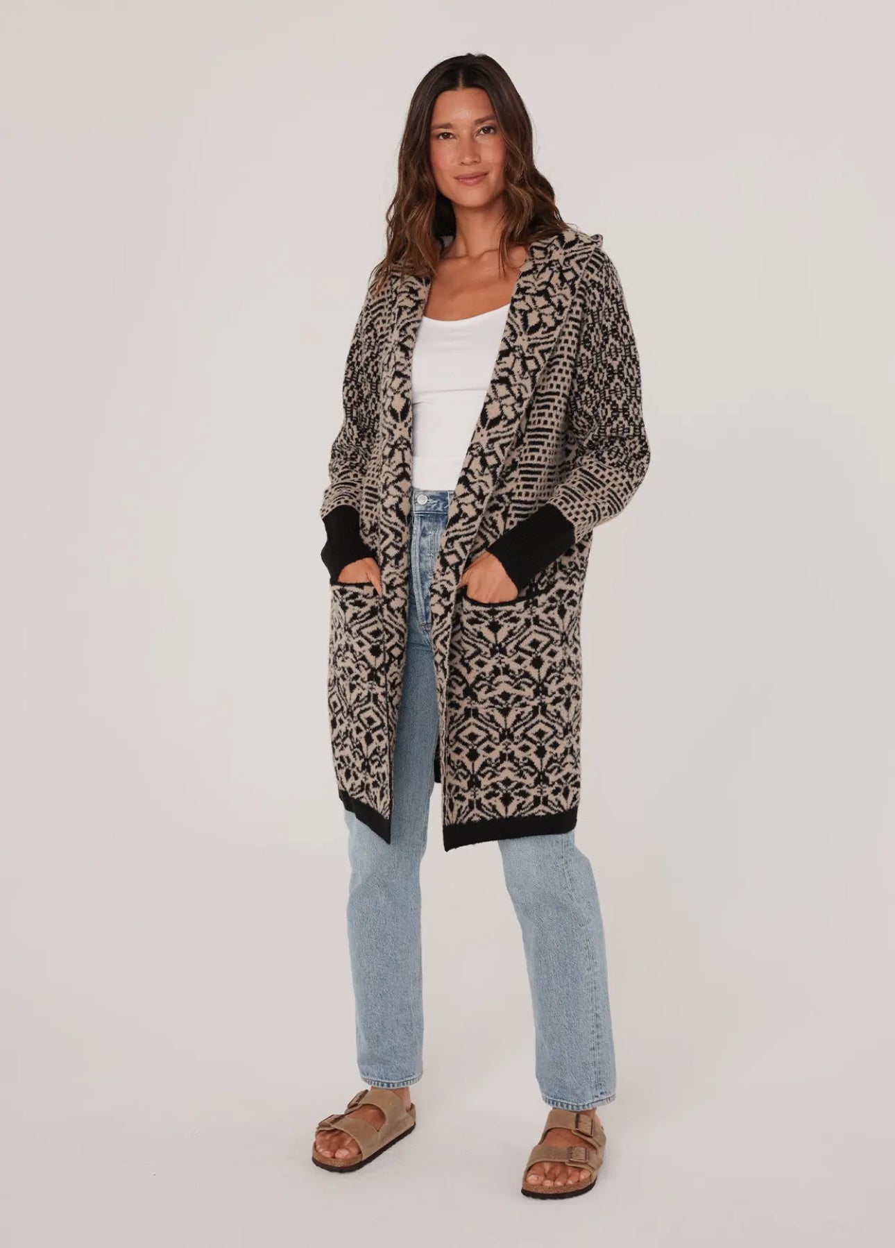 Patchwork Jacquard Hoodie Cardigan