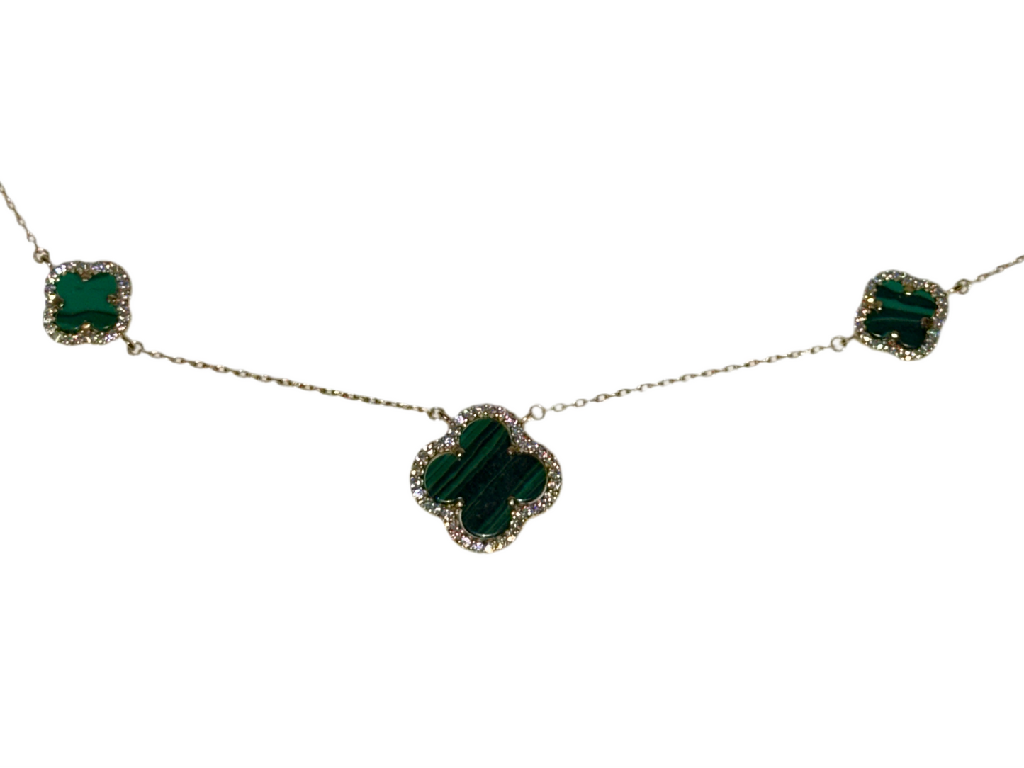 18K Gold Plated Sterling Silver Fine Gauge Link Necklace with Genuine Stone & Crystal Clovers