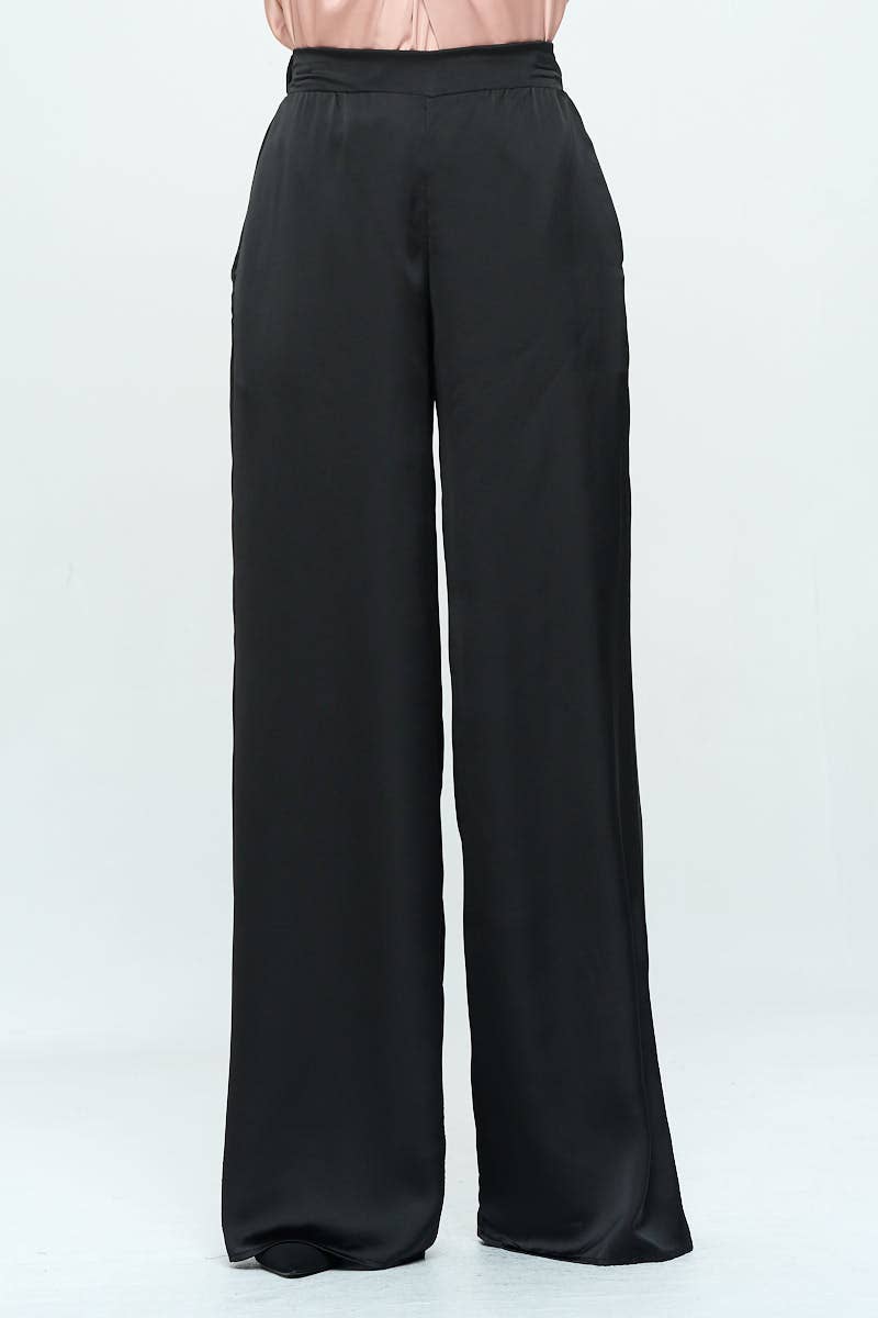 Business Casual Wide Leg Stretch Satin Pants