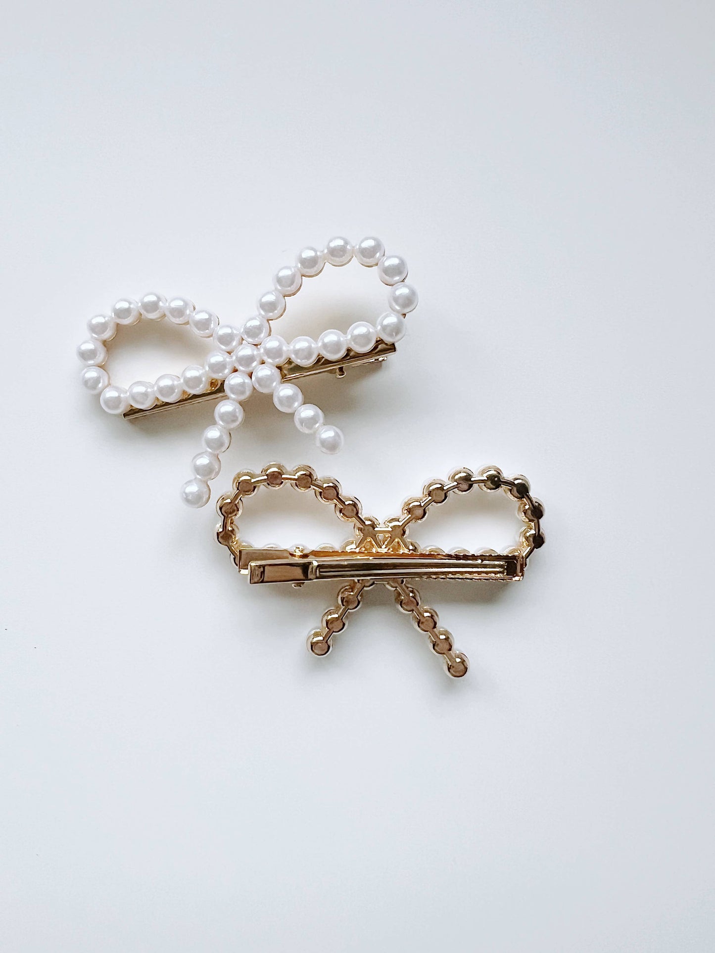 Pearl Bow Hair Clips - set of 2