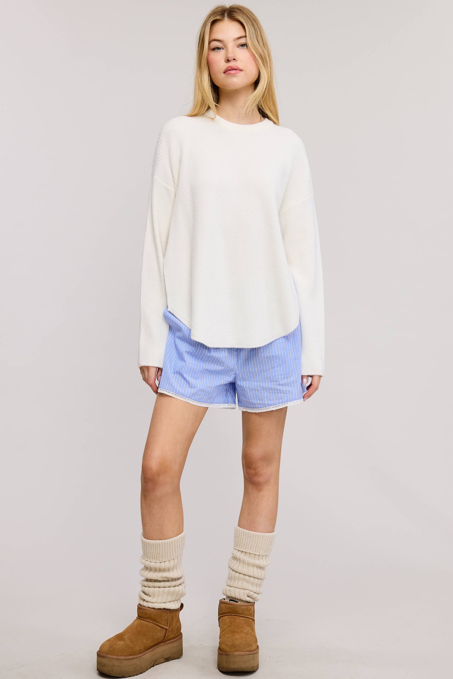 COZY KNIT SWEATER WITH HIGH-LOW DUAL SIDE SLIT