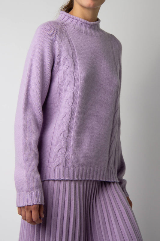 Cashmere Mix Wide Neck Cable Sweater (3D-Knit)