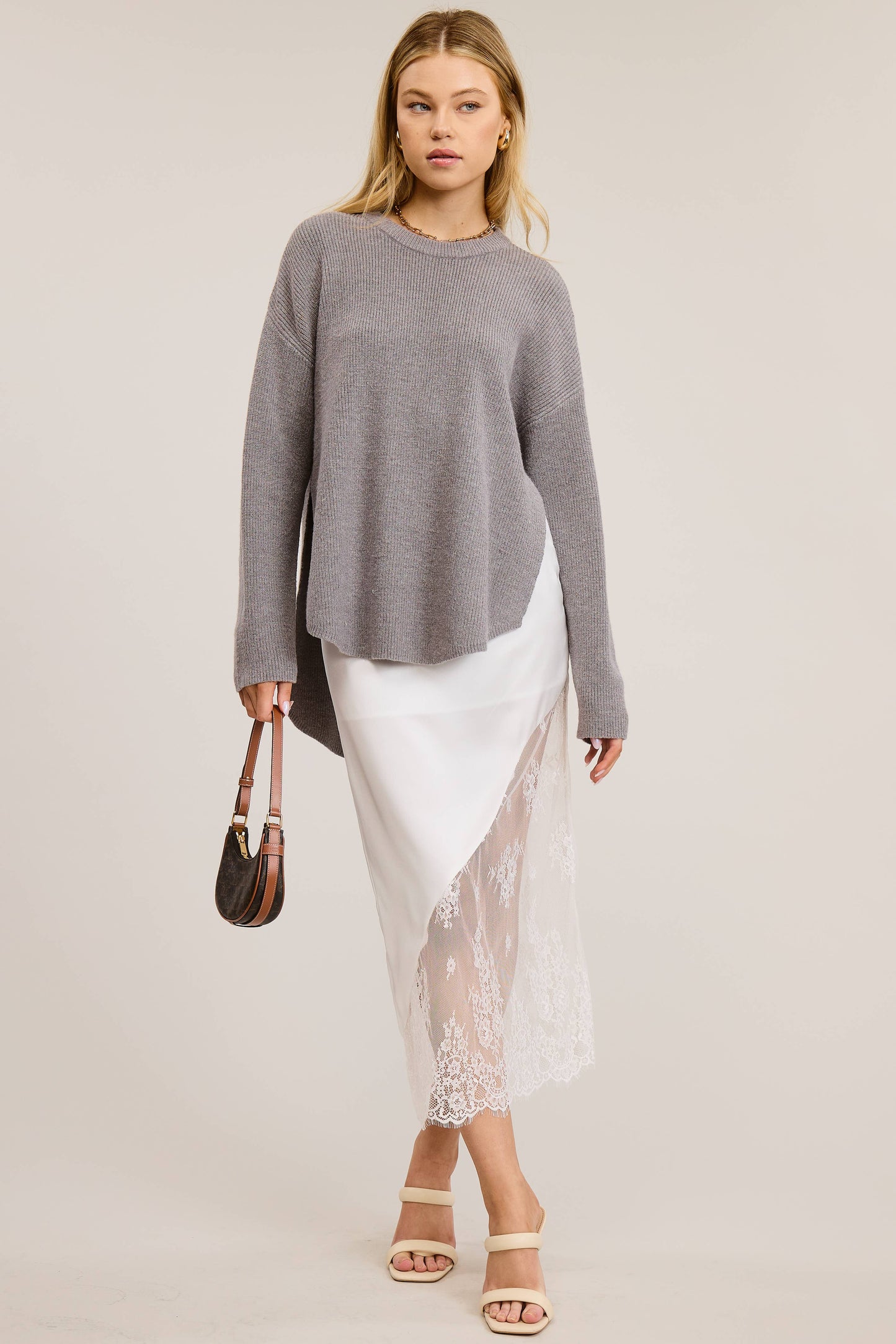 COZY KNIT SWEATER WITH HIGH-LOW DUAL SIDE SLIT