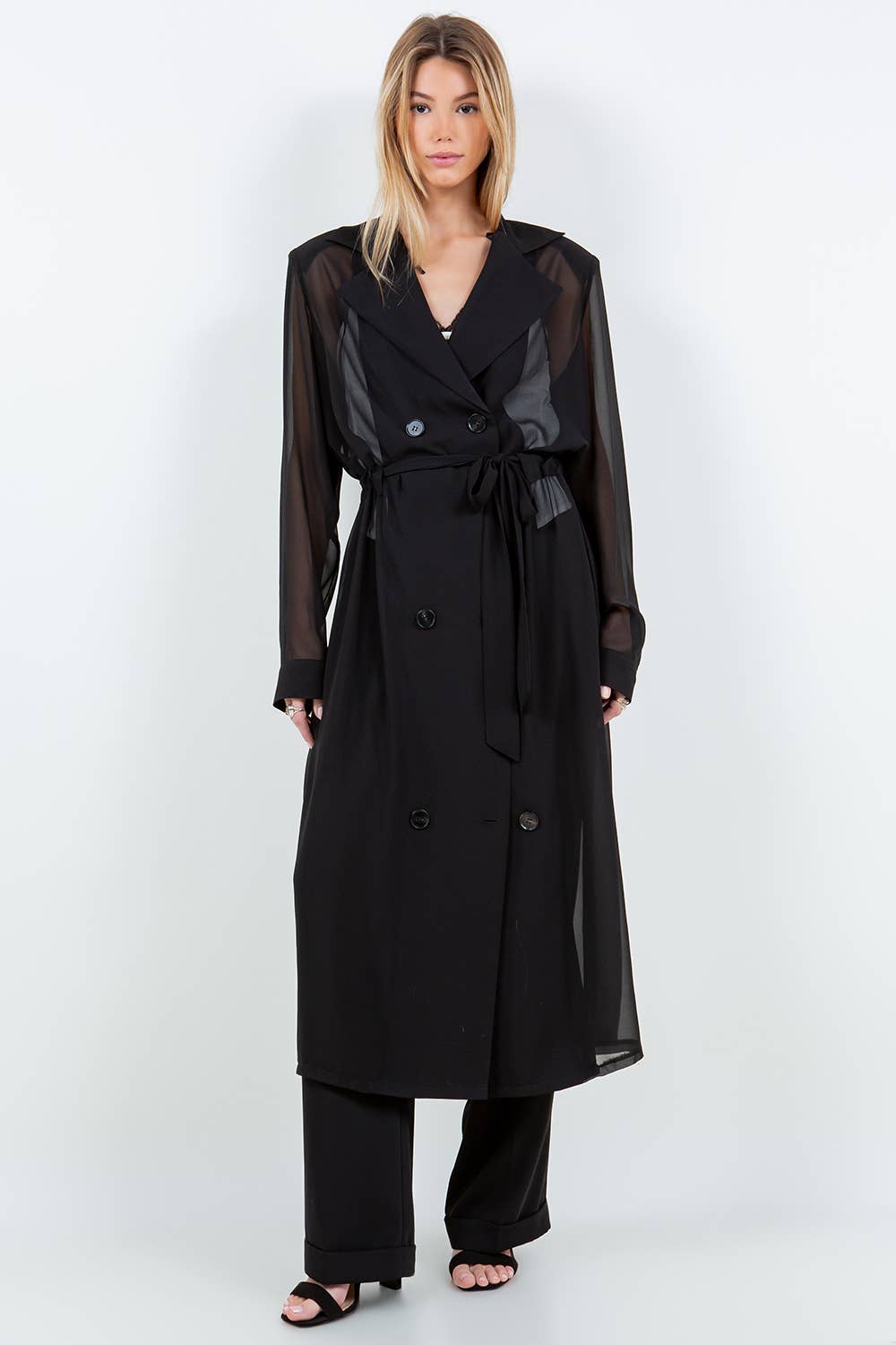 SHEER BELTED TRENCH COAT