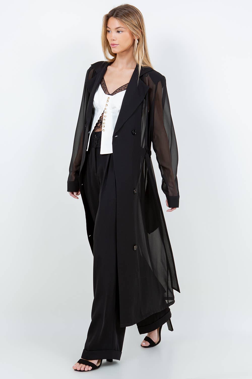 SHEER BELTED TRENCH COAT