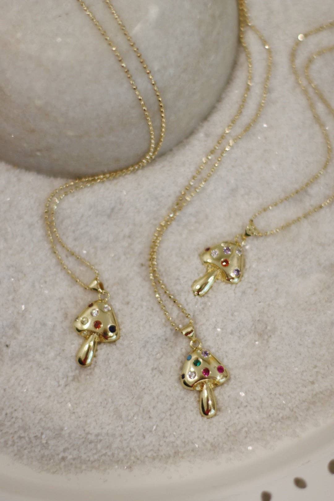 Fantastic Mushrooms Gold Charm Necklace